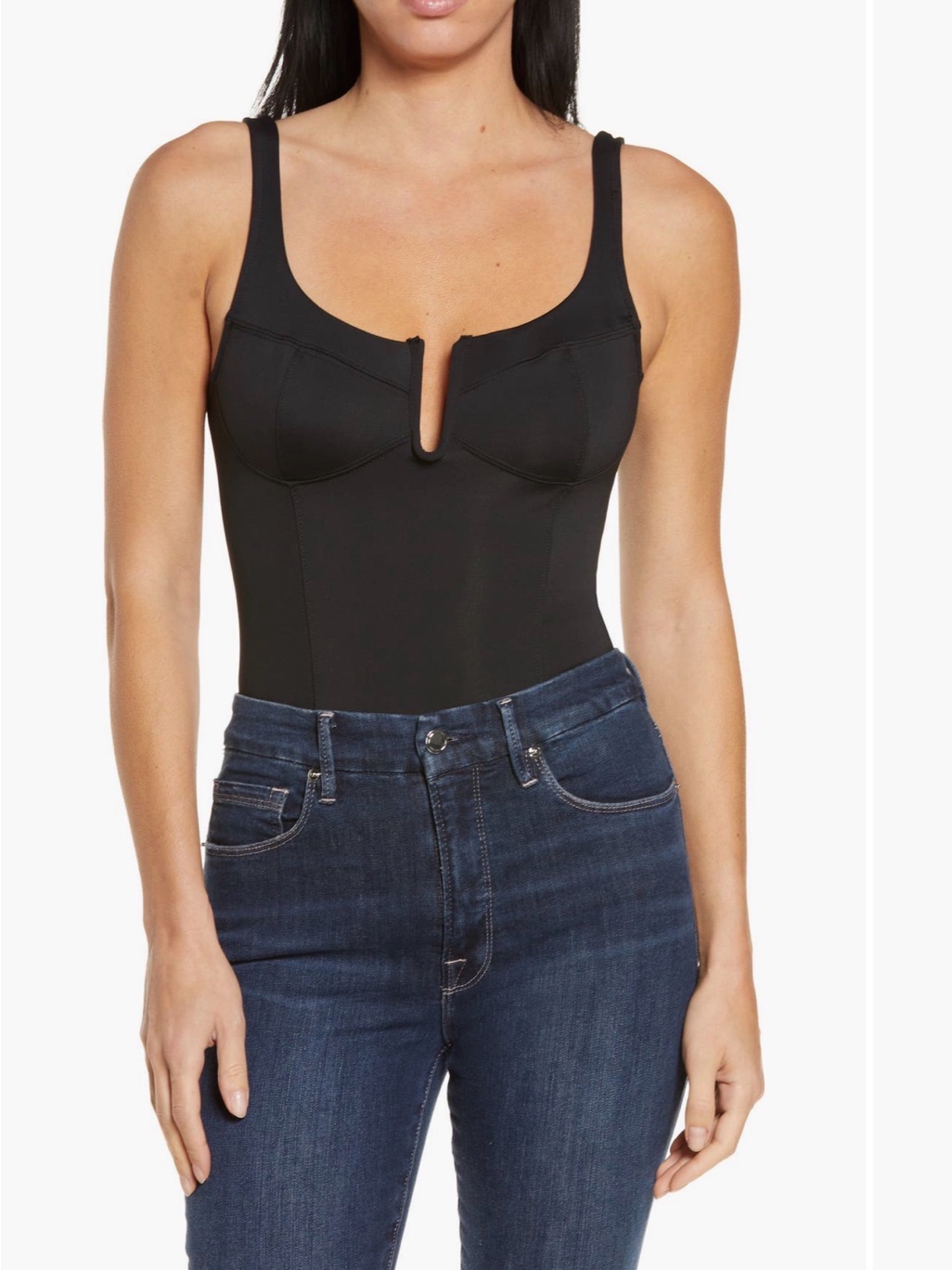 Nwt Good American Black Sculpted V-Neck Tank Top Size 4x